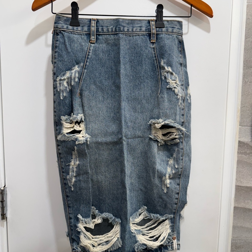 Distressed Denim Skirt